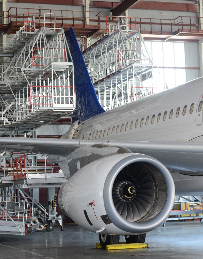 aircraft maintenance in hangar