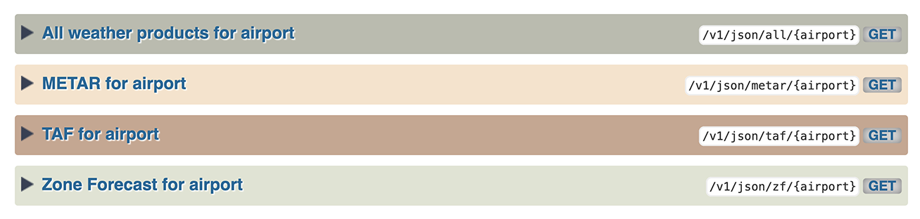 空港の天候データ用のAPIフィルター